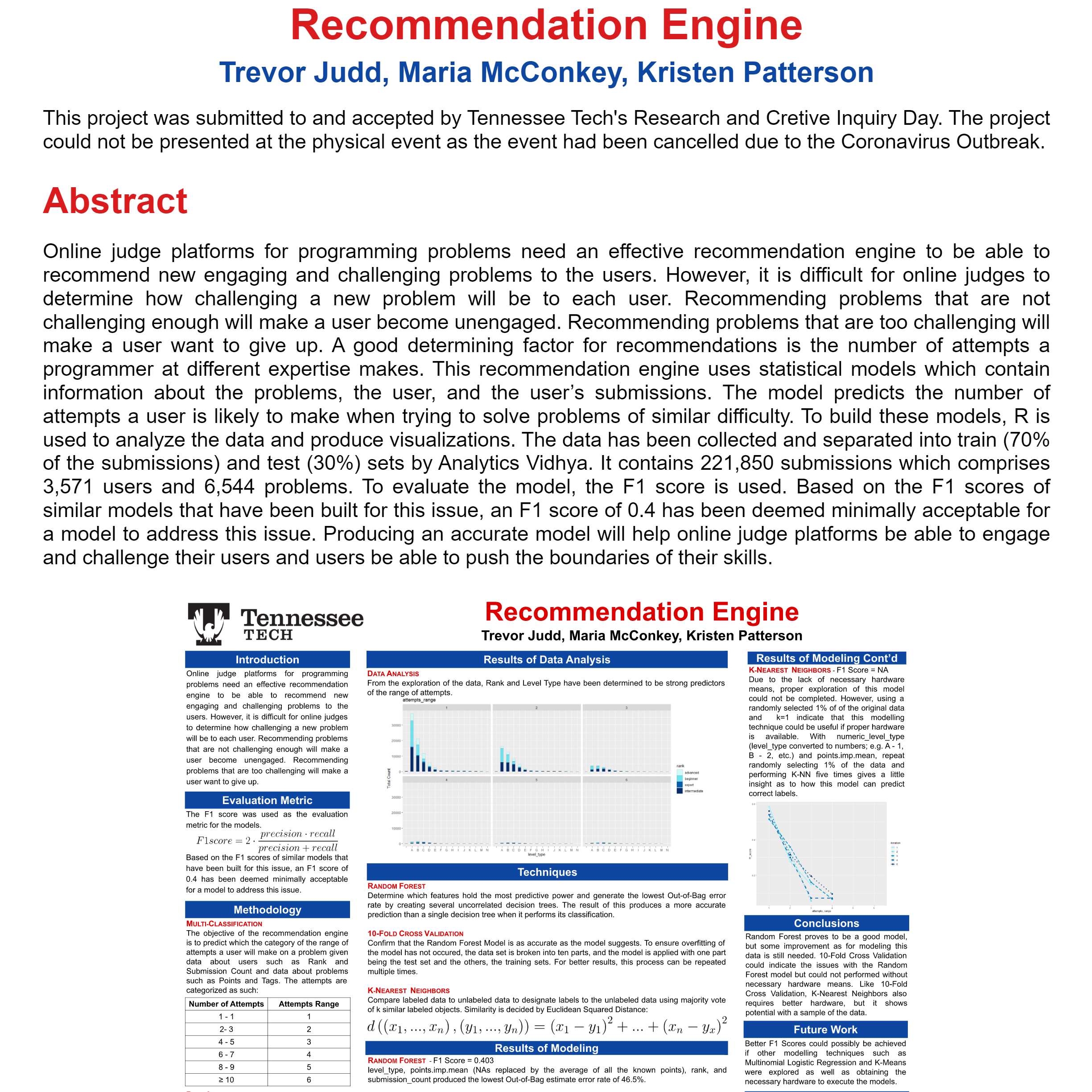 Recommendation Engine Project website screenshot