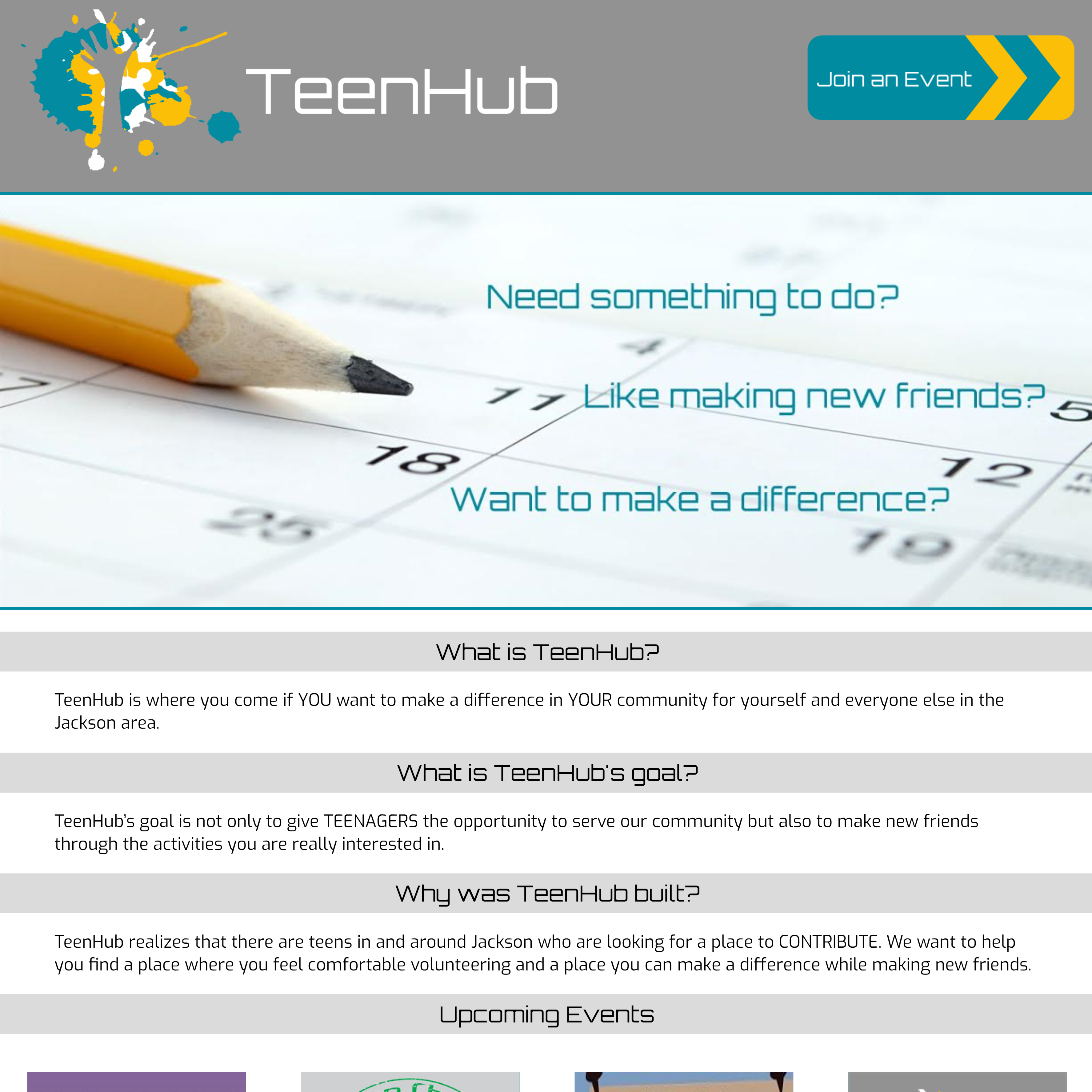 TeenHub home page screenshot